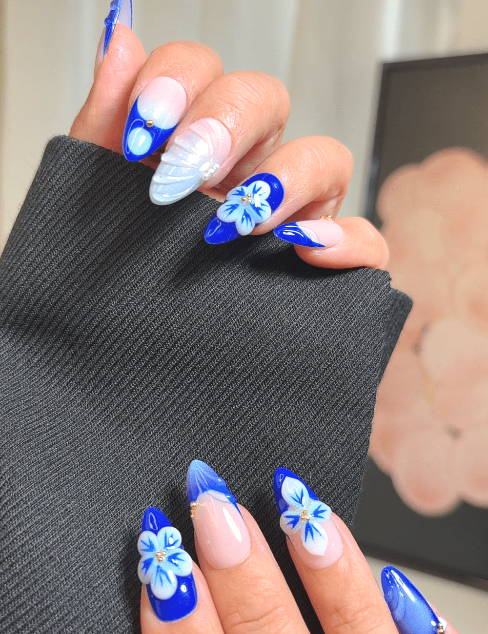 Ocean Bloom | Medium Almond Press-On Nails