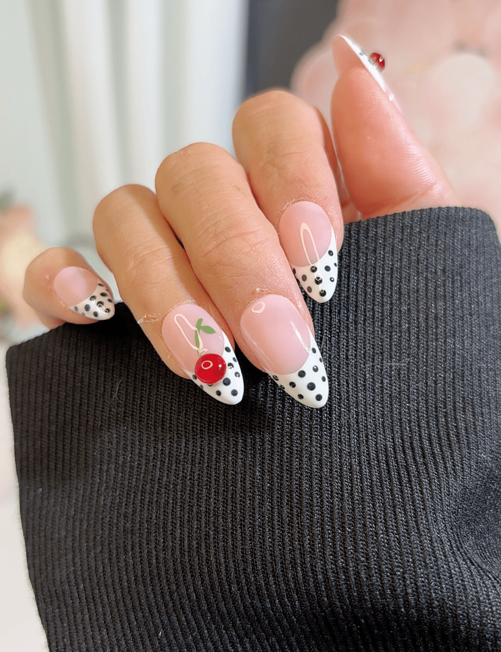 Cherry Polka Dot French Press-On Nails – Playful Retro Vibes | CHICNAILS Product Description
