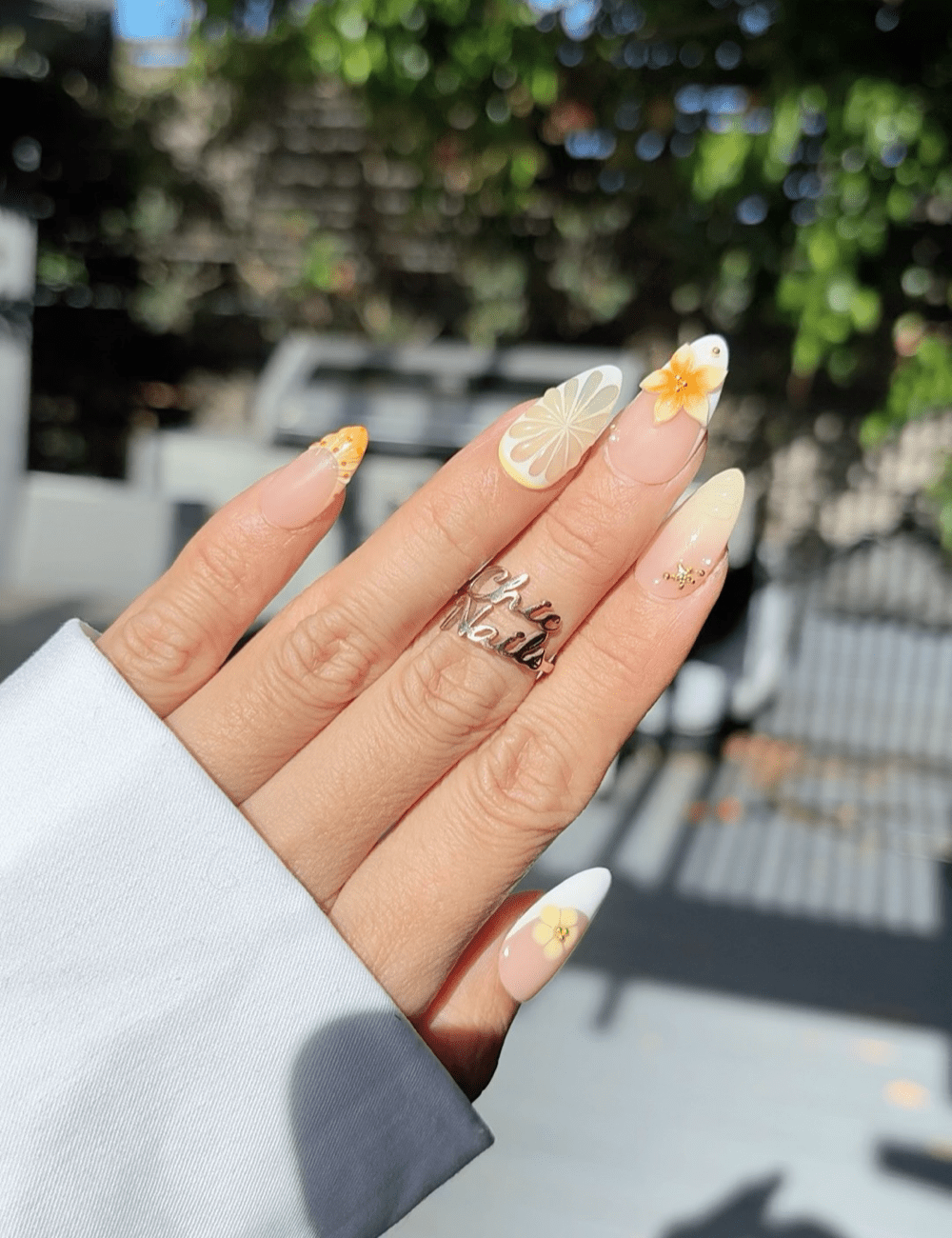 Citrus Blossom Press-On Nails – 3D Orange Flower & Lemon Slice Design