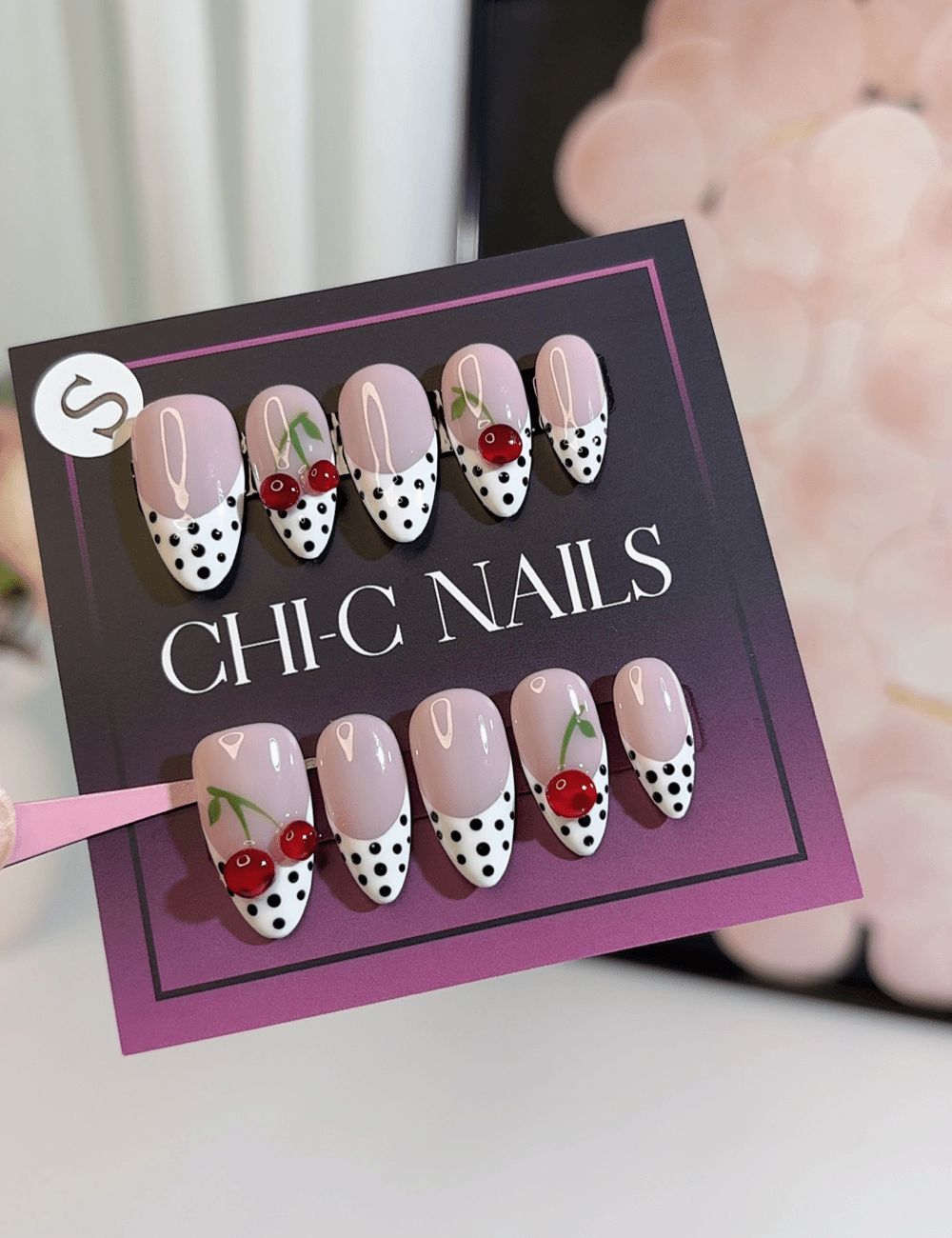 Cherry Polka Dot French Press-On Nails – Playful Retro Vibes | CHICNAILS Product Description