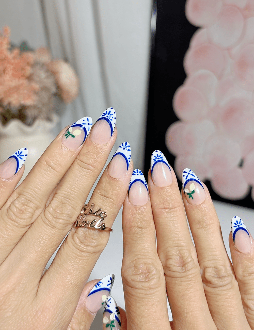 Lemon Blossom Blue French Press On Nails