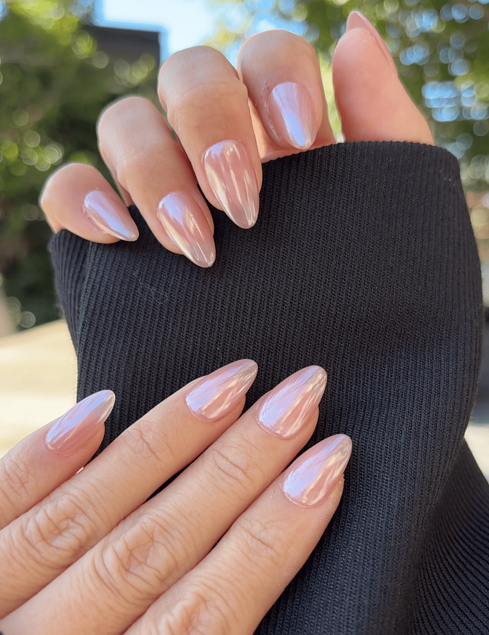 Short Nude Chrome Press-On Nails – Glossy Mirror Finish Almond