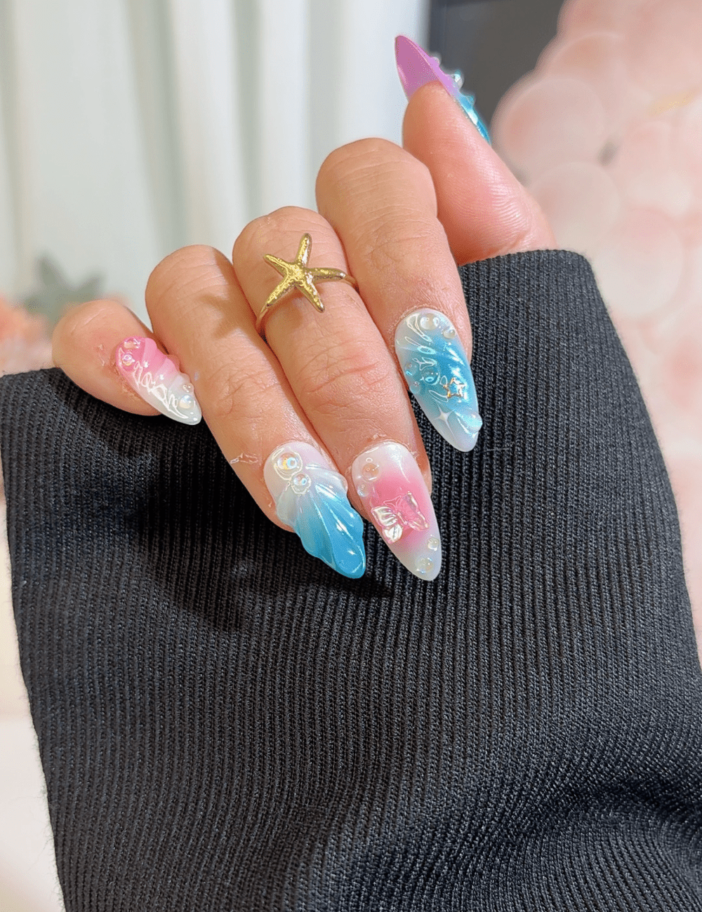 Mermaid Galaxy 3D Press-On Nails – Ocean & Sunset Fantasy | CHICNAILS