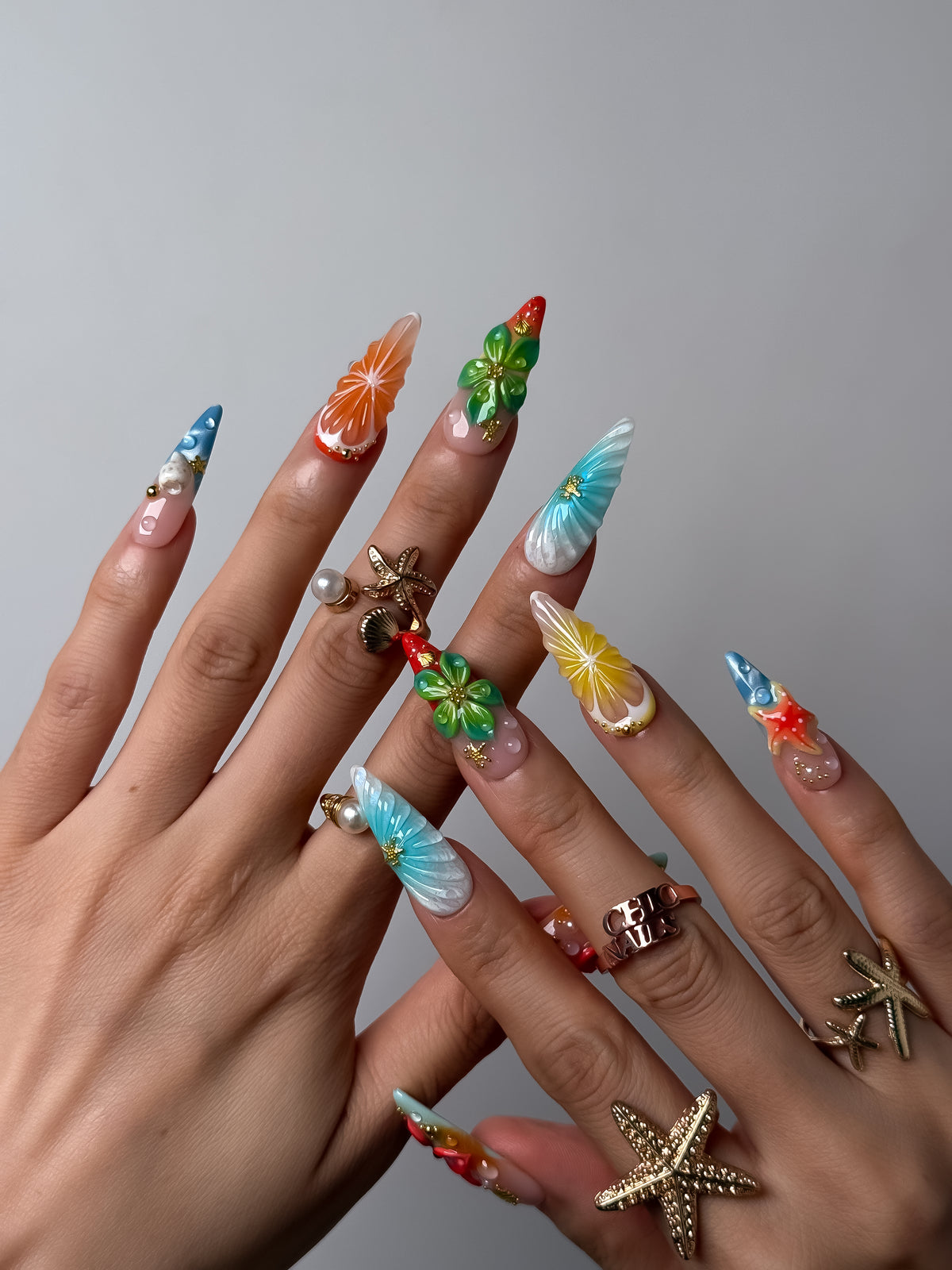 Tropical Tide Long Stiletto Press On Nails