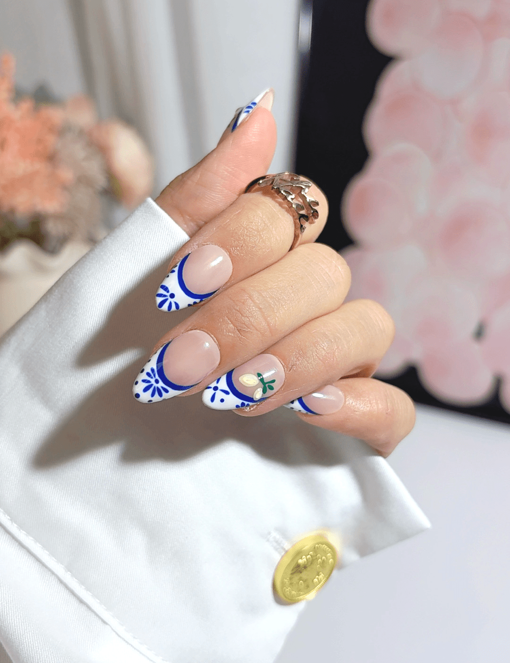 Lemon Blossom Blue French Press On Nails