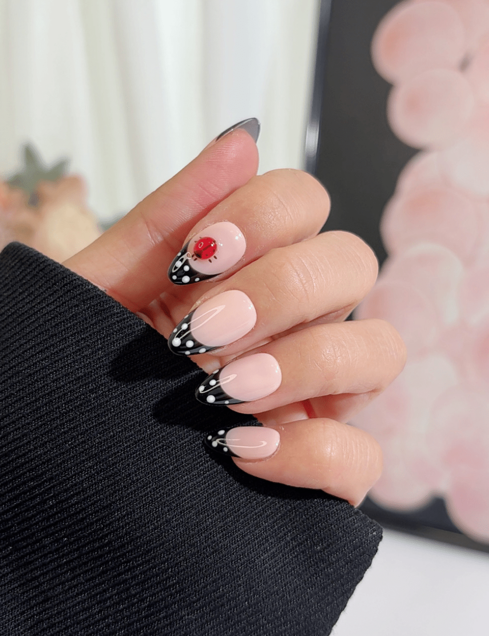 Ladybug Polka Dot French Press-On Nails | Short Almond