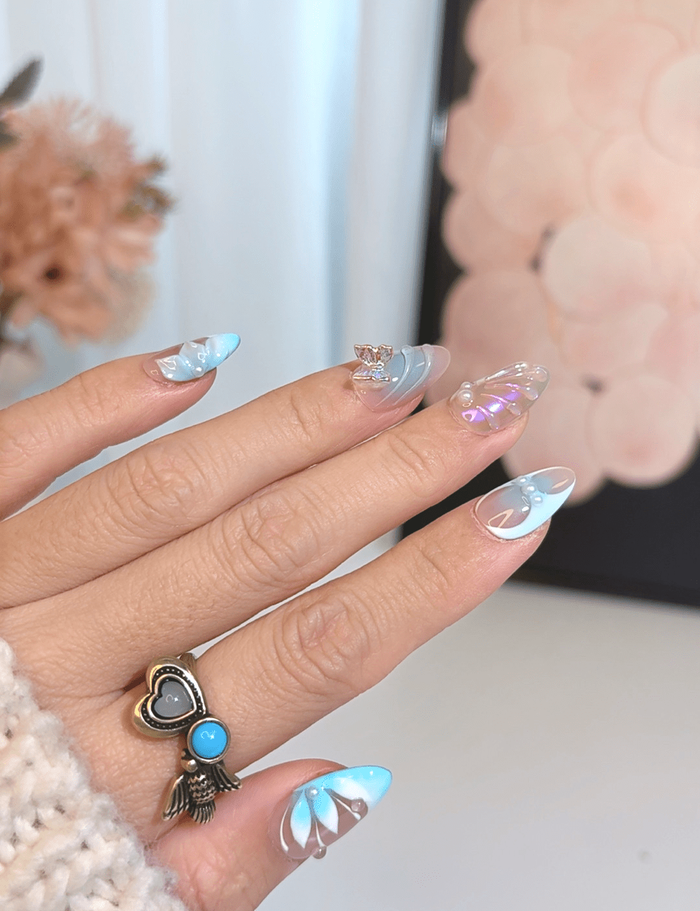 3D Ice Blue Fantasy Press-On Nails