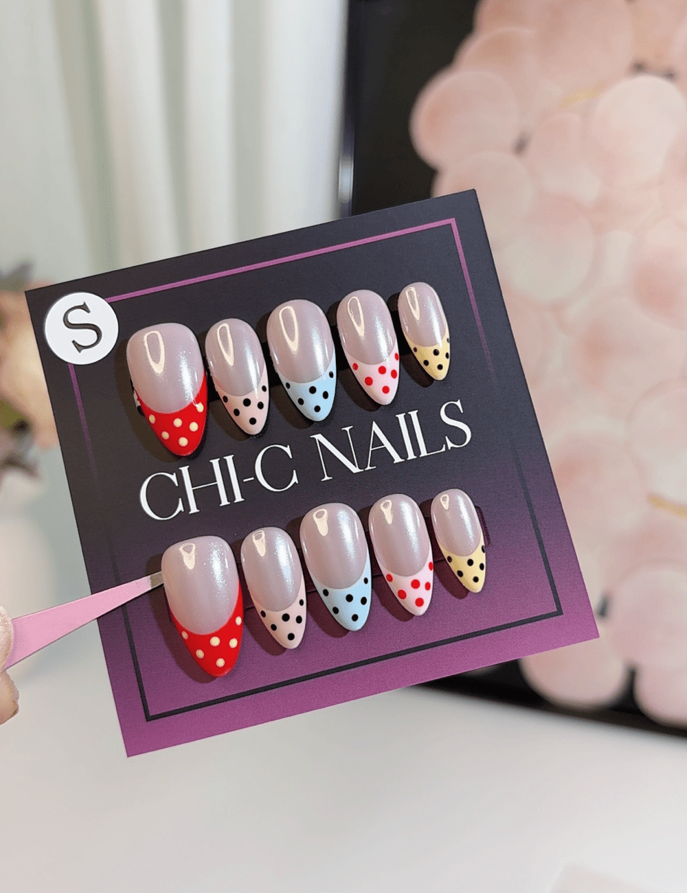 Rainbow Polka Dot French Press-On Nails – Fun Multi-Color Tips | CHICNAILS