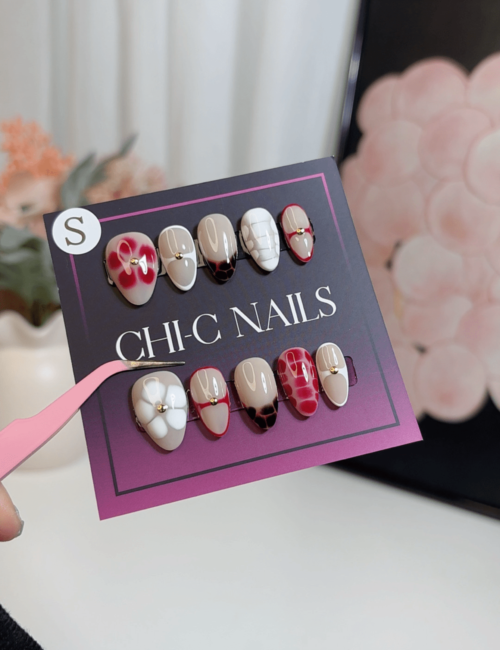 Crimson Safari Mix | Short Almond Press-On Nails