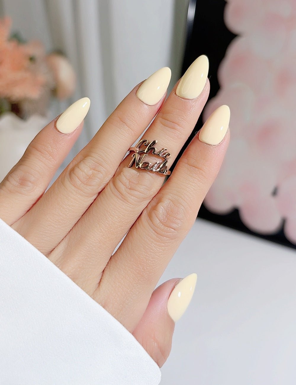 Handmade Press On Nails Cream Yellow Solid Color Reusable Fake Nails CHICNAILS