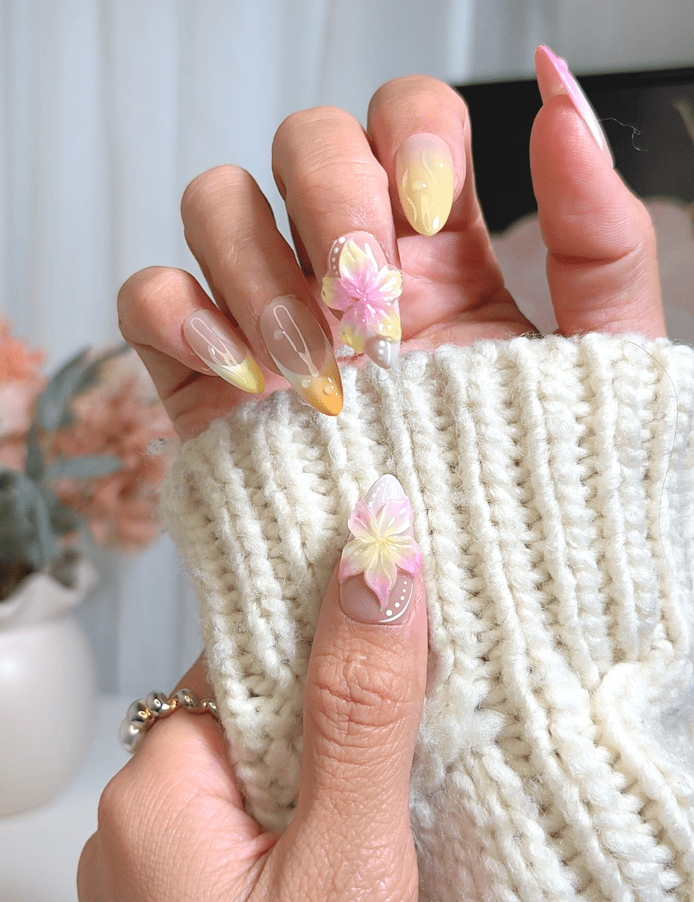 Sunset Bloom | Medium Almond Press-On Nails