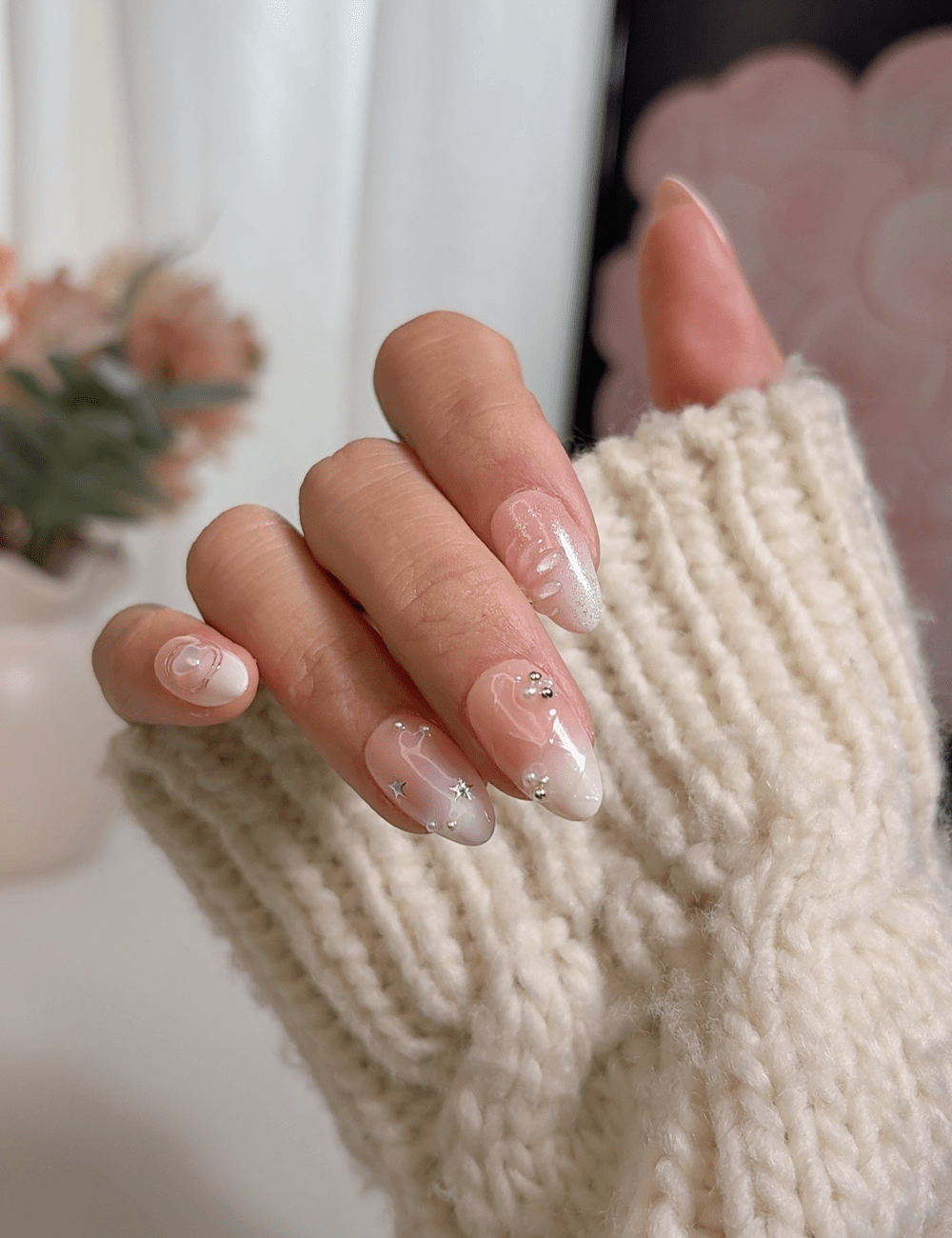 Blush Bow 3D Press-On Nails – Short Almond Romantic Set