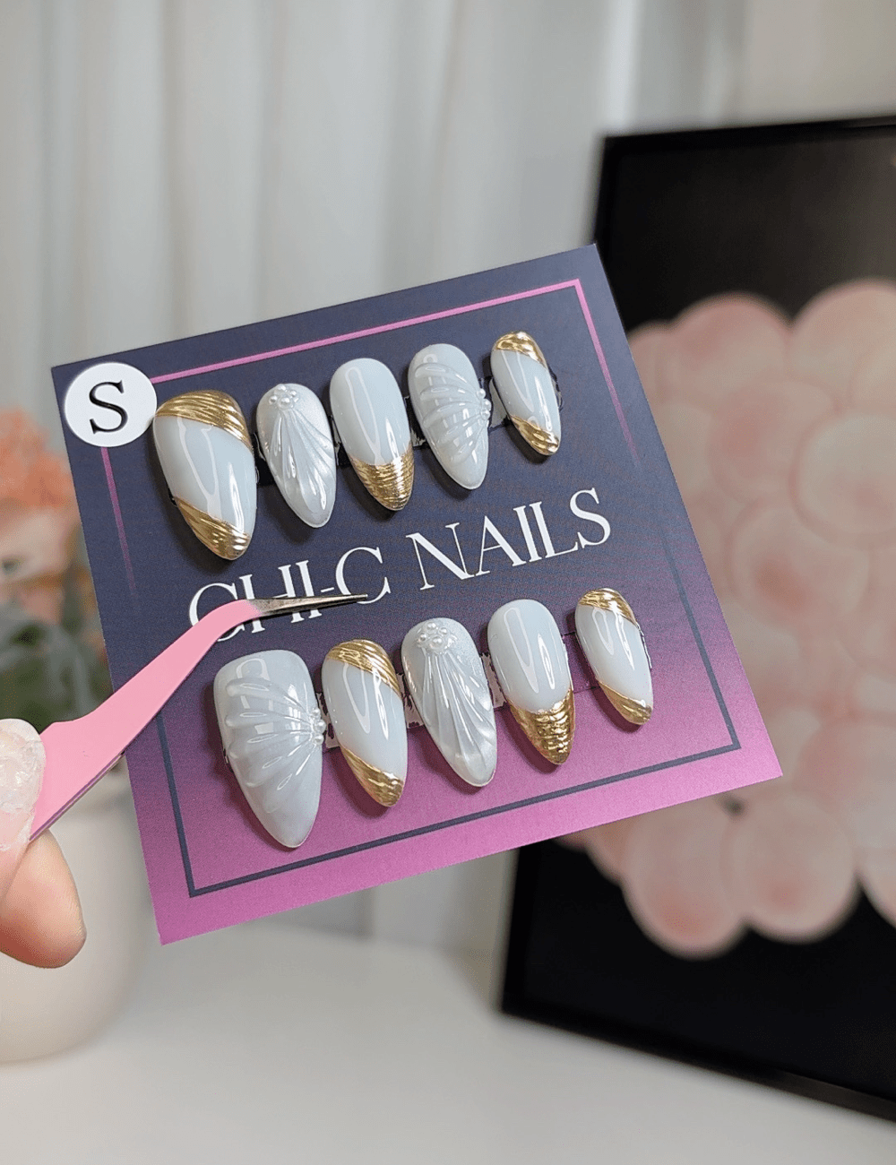 Golden Shell Glow | Medium Almond Press-On Nails