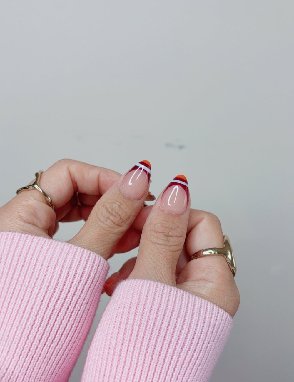Orange French Short Almond Press On Nails | Handmade Acrylic Nails