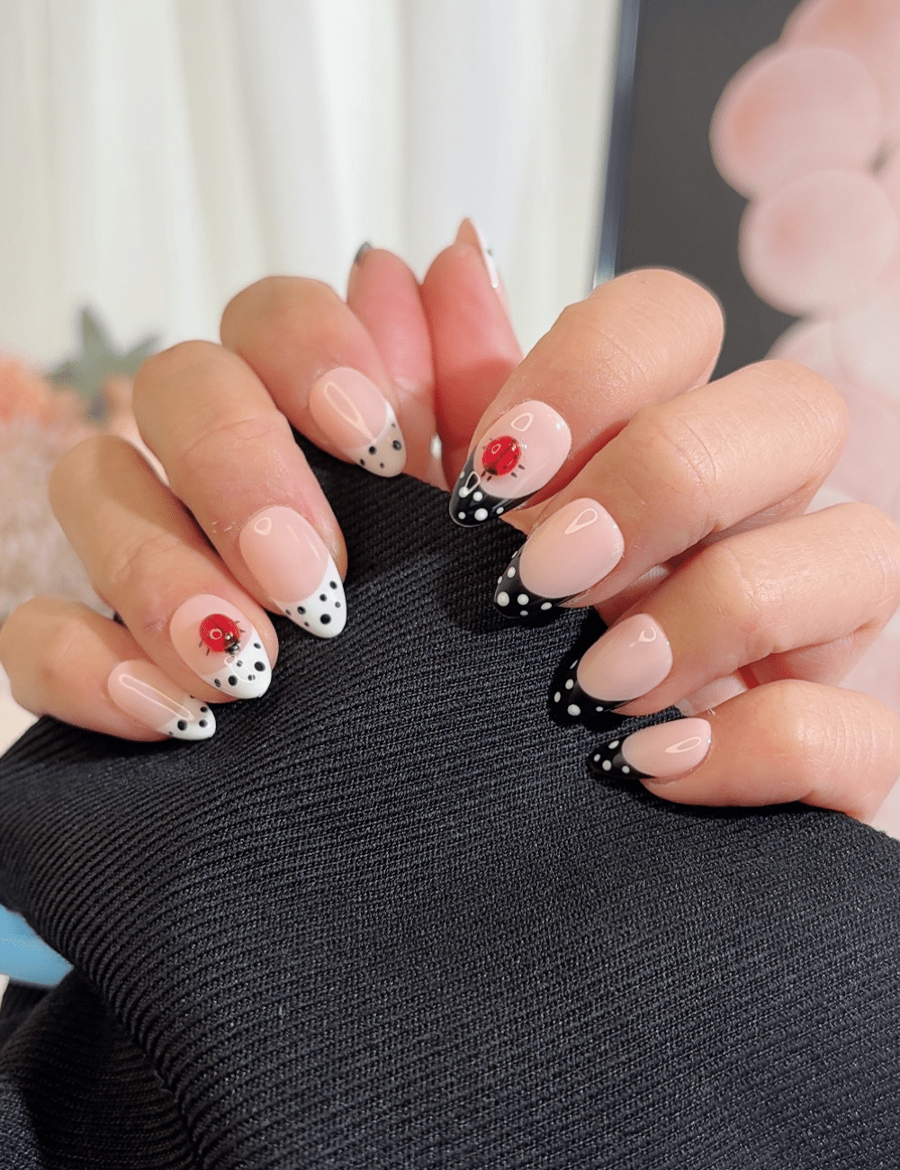 Ladybug Polka Dot French Press-On Nails | Short Almond