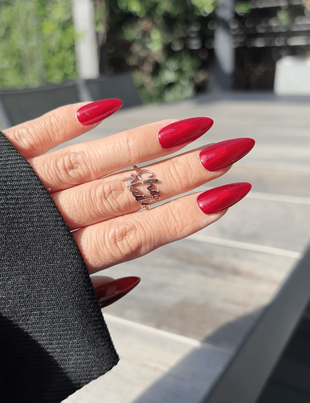 Deep Ruby Red Press-On Nails – Medium Almond Glossy Finish