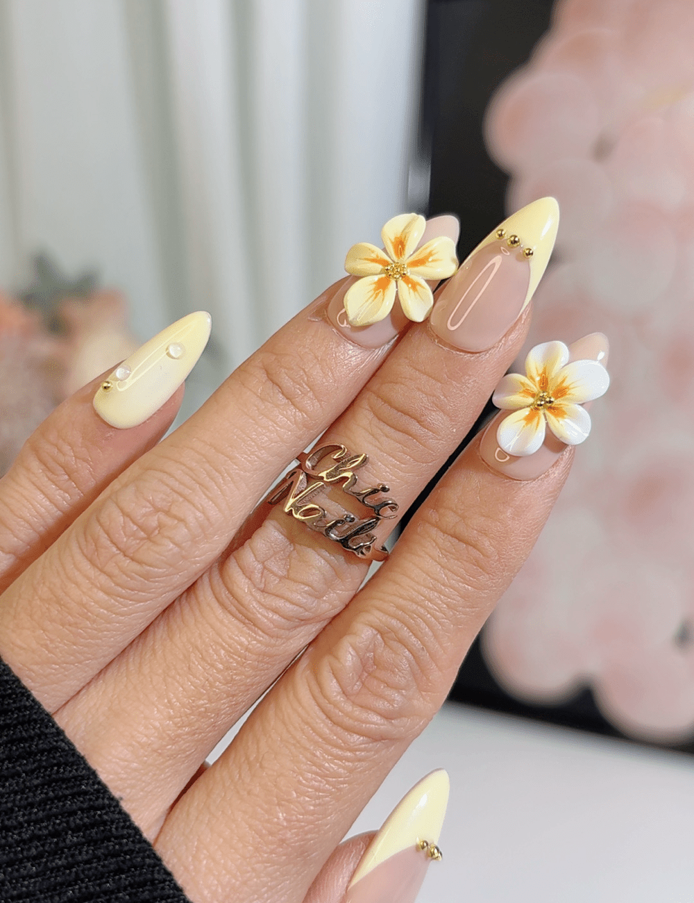 Yellow Plumeria 3D Press-On Nails – Tropical Bloom | CHICNAILS
