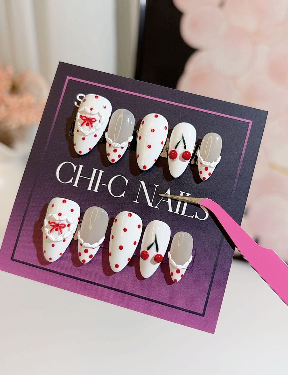 Cherry Sprinkle Almond Press-On Nails | CHICNAILS
