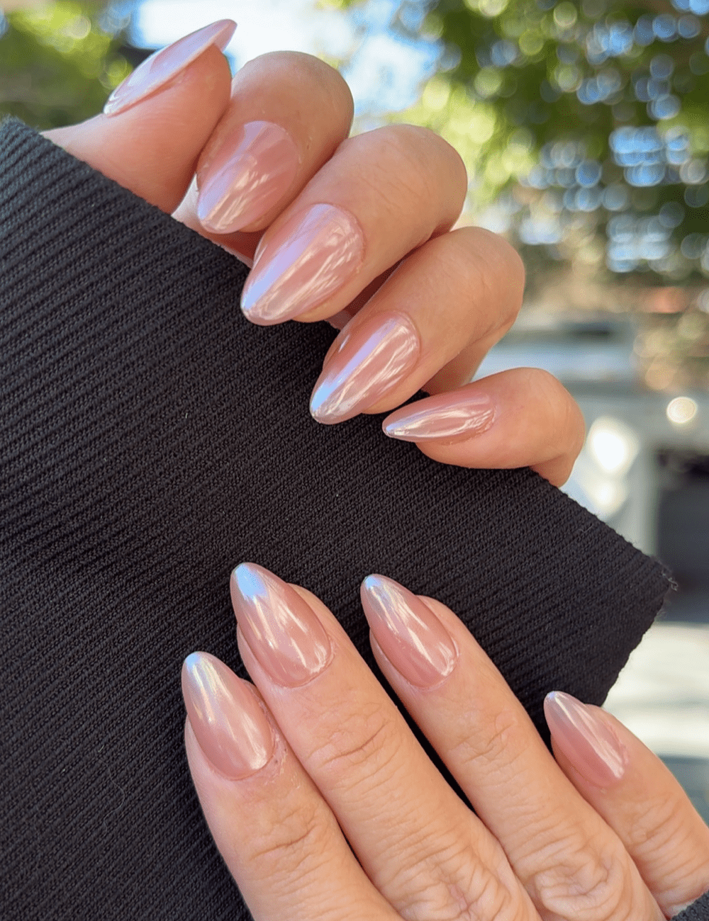 Short Nude Chrome Press-On Nails – Glossy Mirror Finish Almond