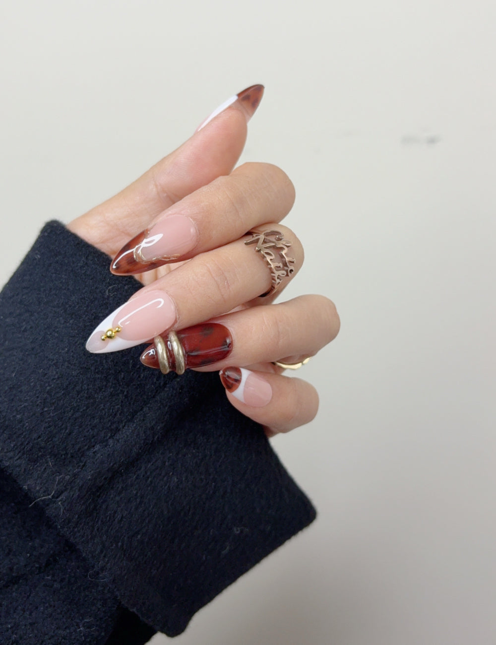 Burgundy Glass French Medium Almond Press On Nails