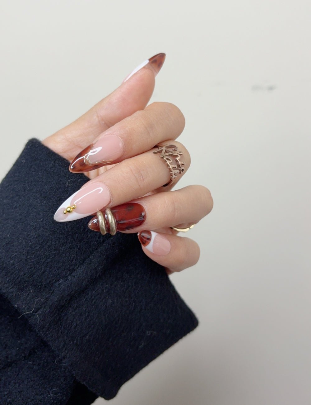 Burgundy Glass French Medium Almond Press On Nails