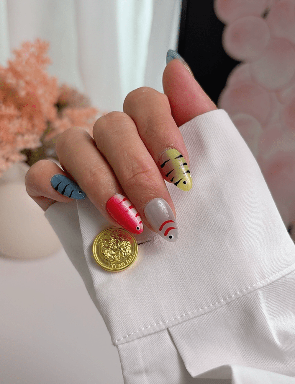 Colorful Cartoon Press On Nails with Glue, Short Almond, Handmade Graphic Art Nails, Playful Statement Nails