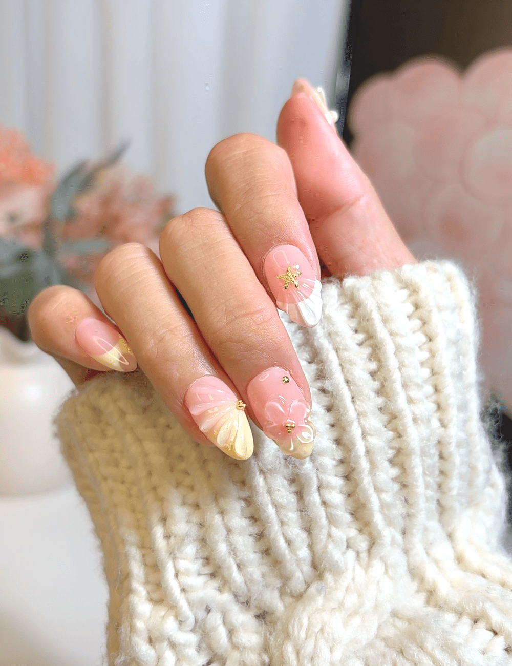 Seashell Dream & Starfish 3D – Short Almond