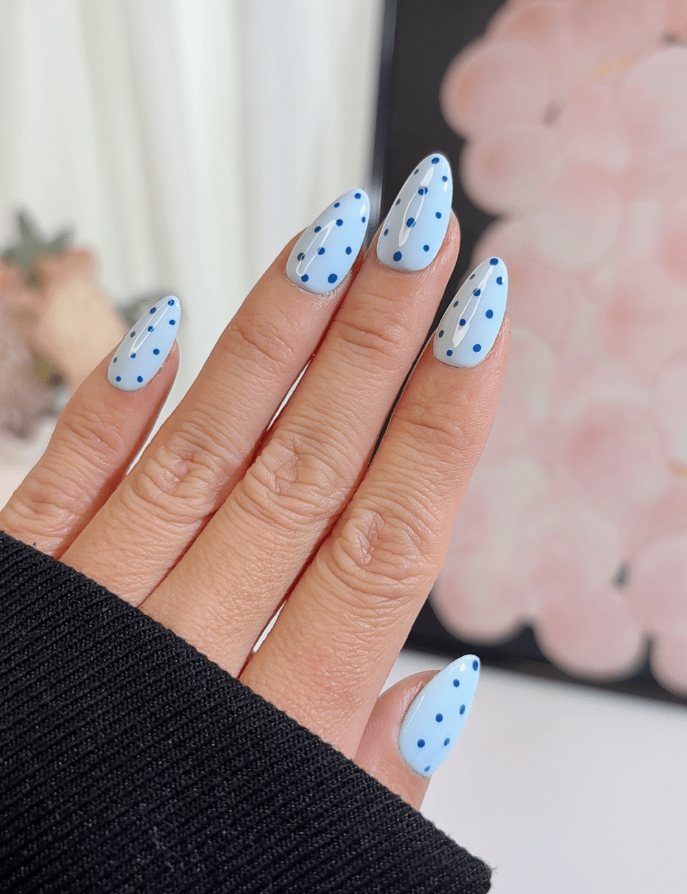 Blue Polka Dot Press-On Nails | Short Almond Reusable