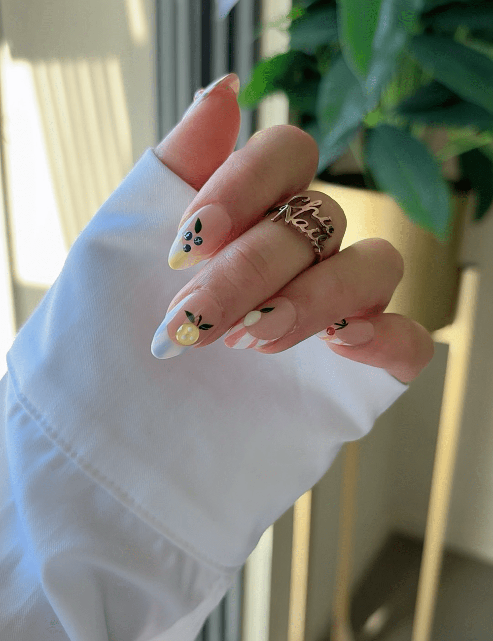 Candy Fruit Stripe Press-On Nails – 3D Fruit & Colorful Pastel Design