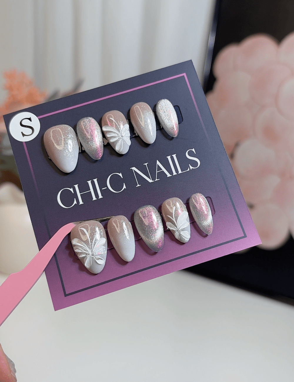 Iridescent Butterfly Sparkle | Short Almond Press-On Nails