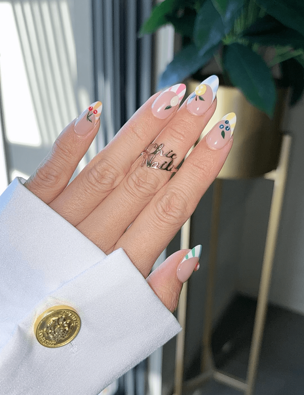 Candy Fruit Stripe Press-On Nails – 3D Fruit & Colorful Pastel Design