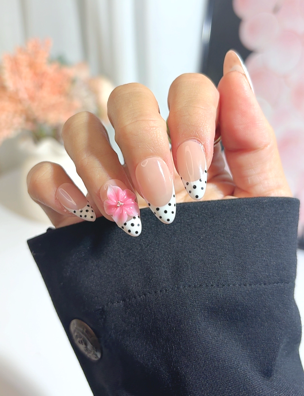 Polka Dot Pink Blossom Press On Nails