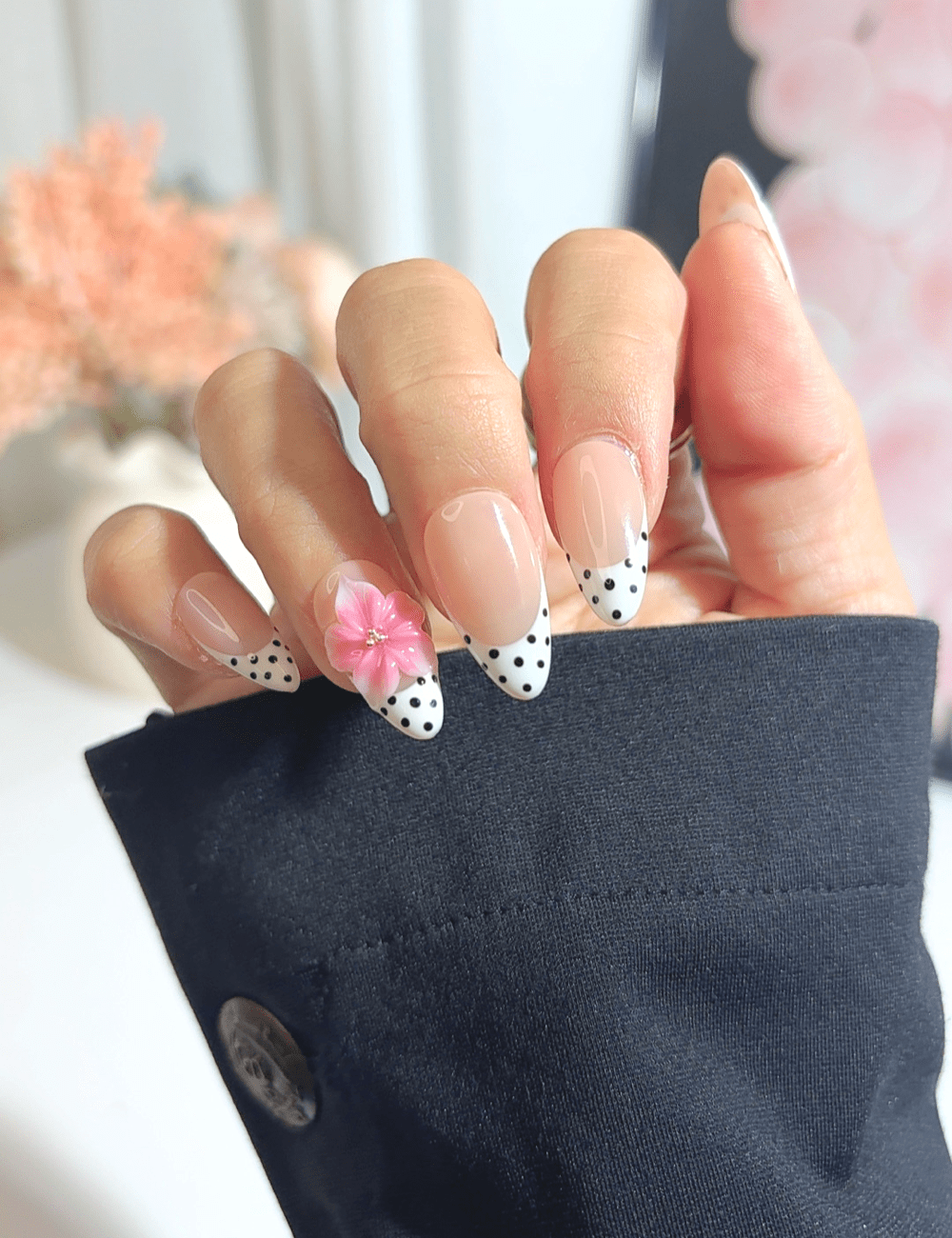 Polka Dot Pink Blossom Press On Nails