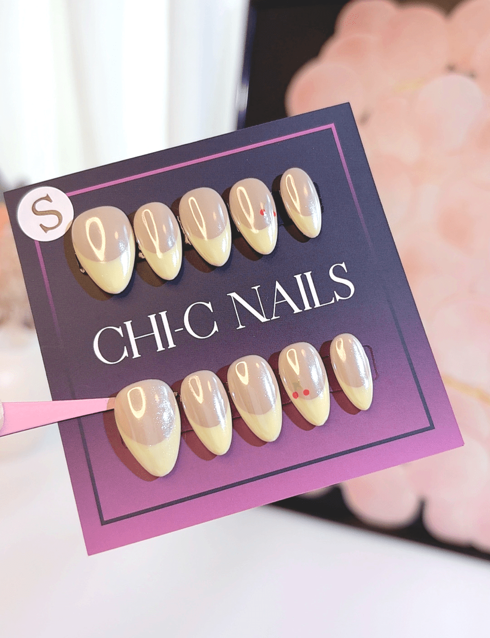 Cherry French Press-On Nails – Short Almond | Cute & Natural Design