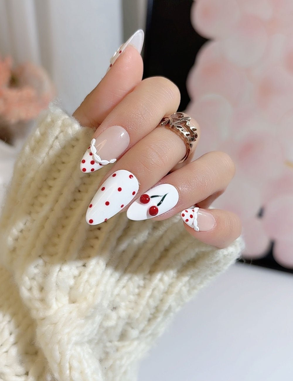 Cherry Sprinkle Almond Press-On Nails | CHICNAILS