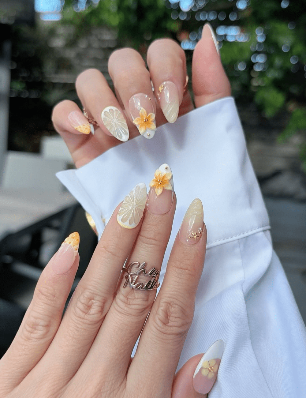 Citrus Blossom Press-On Nails – 3D Orange Flower & Lemon Slice Design