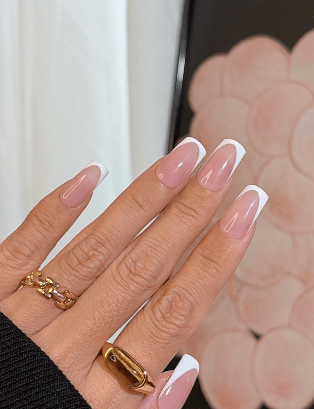 Classic French Tip Press-On Nails – Middle Square Shape | Clean White Pink Nude Nails