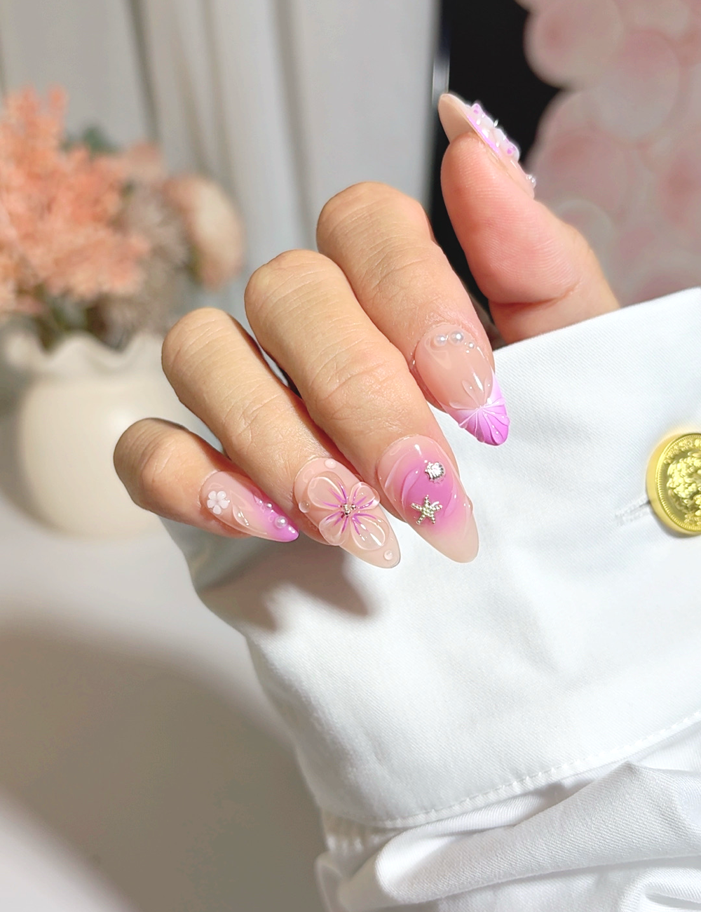Pink Petal 3D Floral Press On Nails