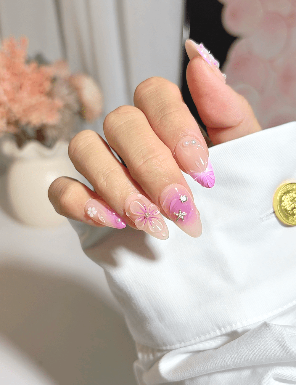 Pink Petal 3D Floral Press On Nails