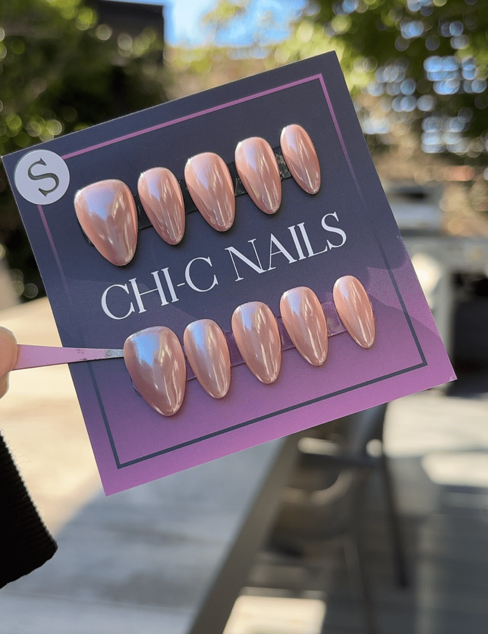 Short Nude Chrome Press-On Nails – Glossy Mirror Finish Almond
