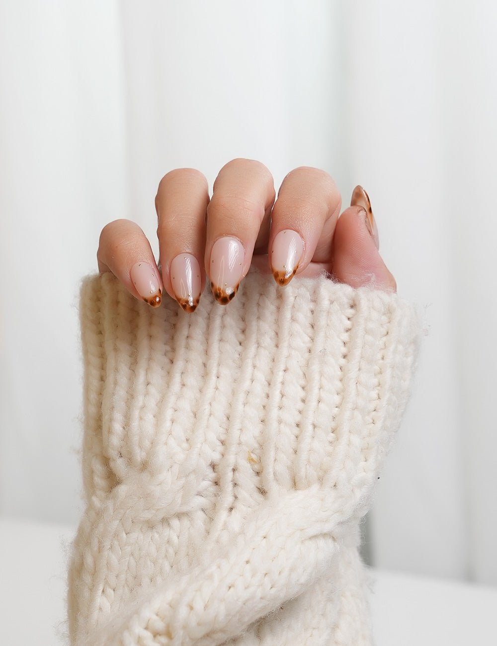 Tortoise Tips | Short Almond Tortoise Shell French Tip Press-on Nails - Chic Handmade Autumn Aesthetic