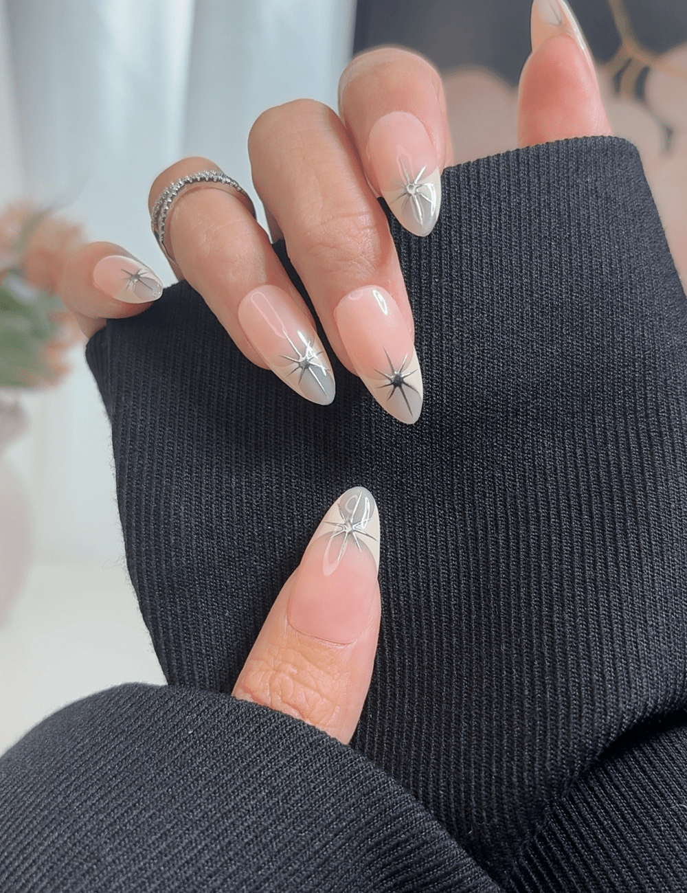 Starburst French Tip Press-On Nails – Medium Almond