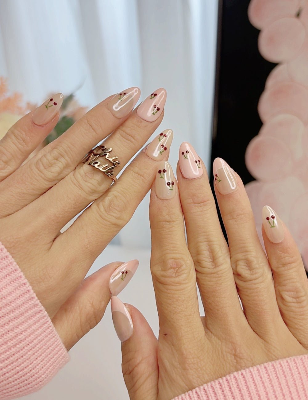 Handmade Sweet Cherry Pink Short Almond Press-On Nails