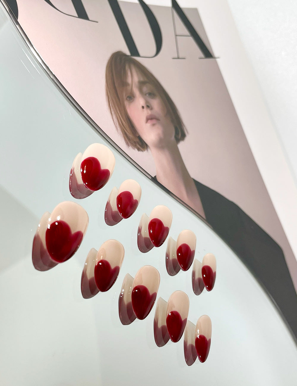 Love Struck Short Almond Press-On Nails – Red Heart French Tips