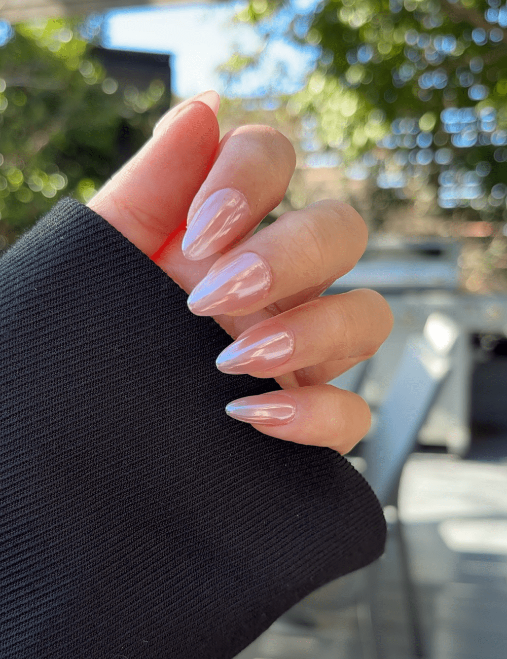 Short Nude Chrome Press-On Nails – Glossy Mirror Finish Almond