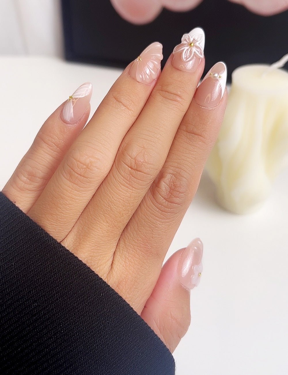 Pure Elegance – 3D White Floral Press-On Nails