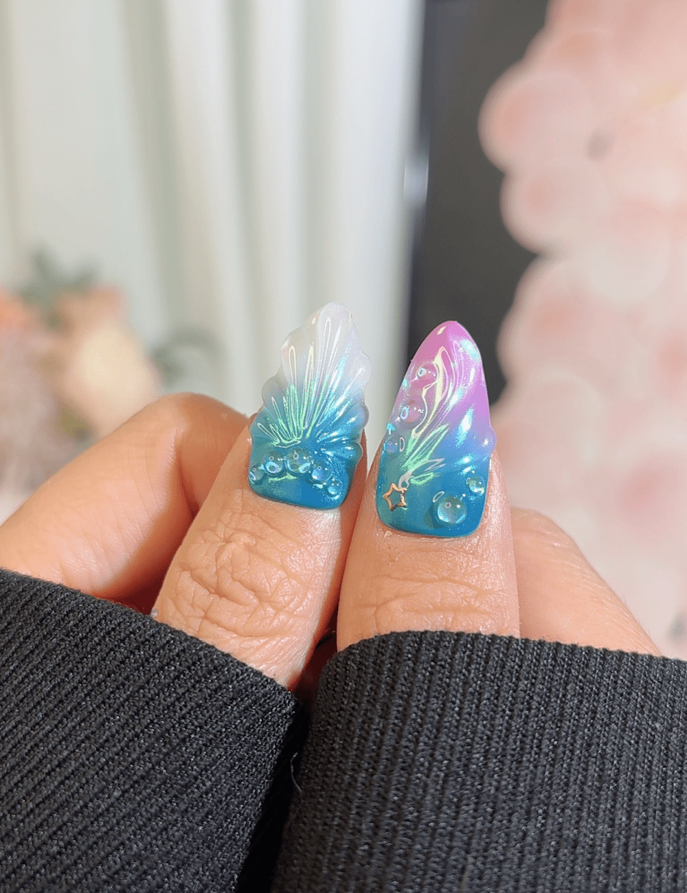 Mermaid Galaxy 3D Press-On Nails – Ocean & Sunset Fantasy | CHICNAILS