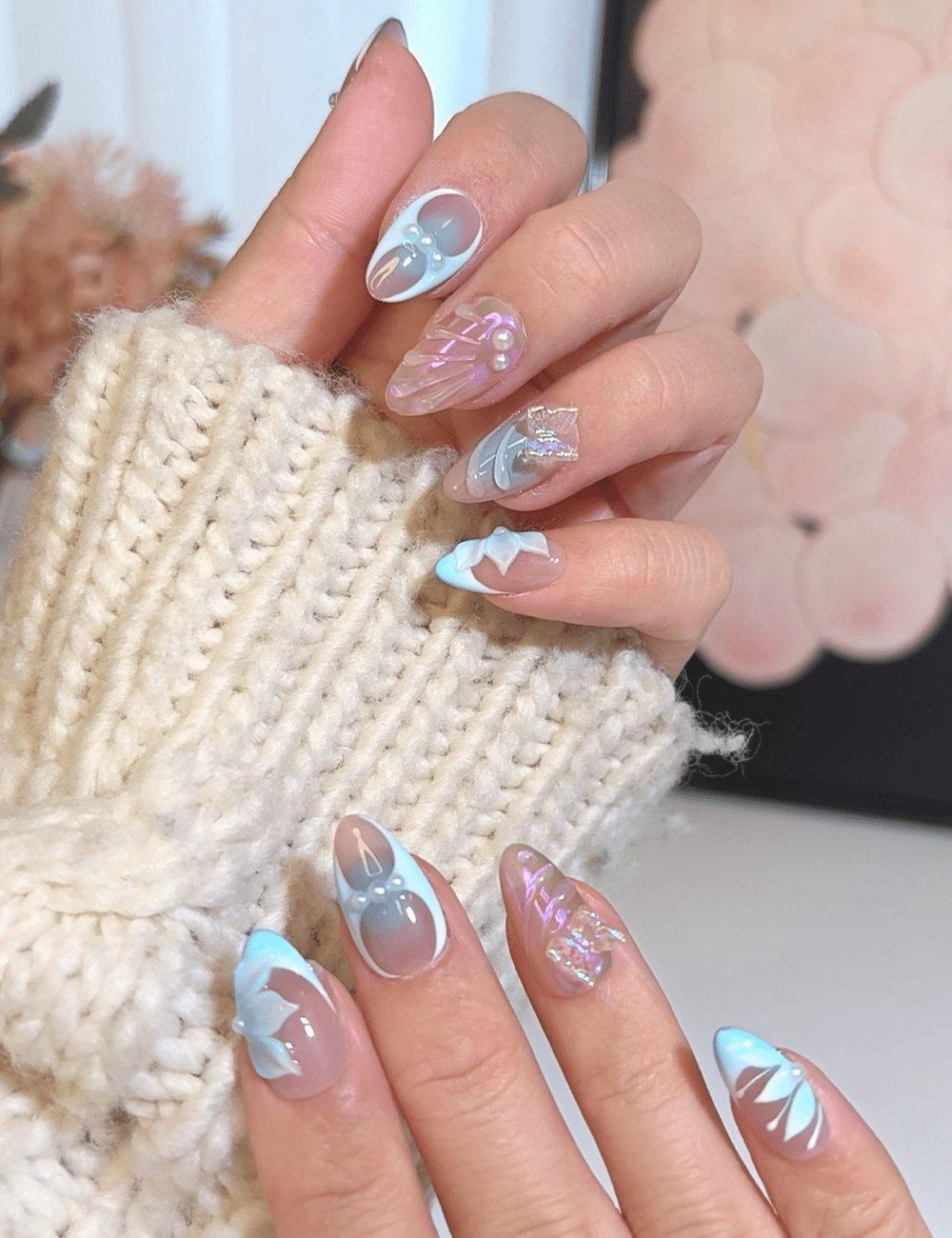 3D Ice Blue Fantasy Press-On Nails