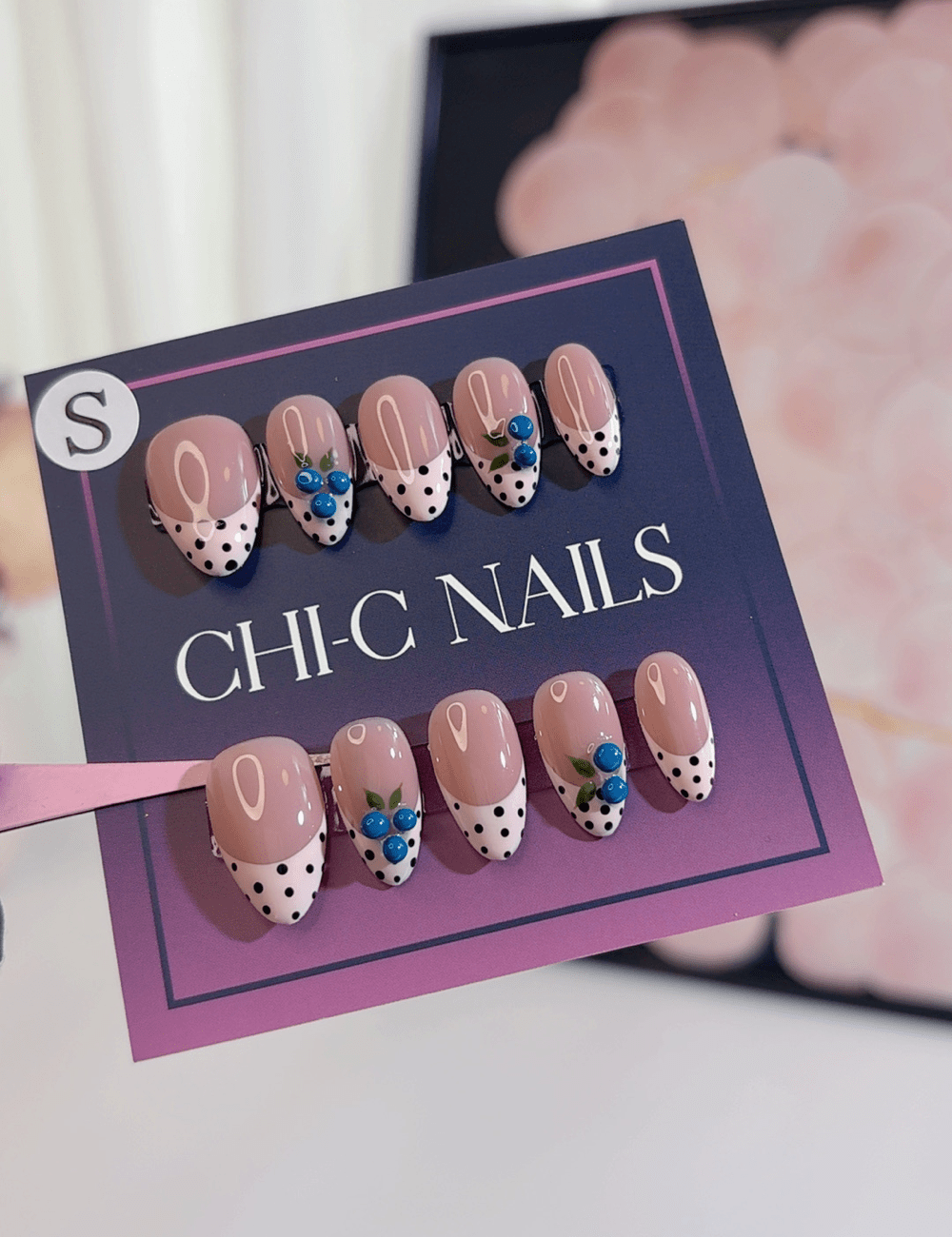 Blueberry Polka Dot French Press-On Nails | Short Almond