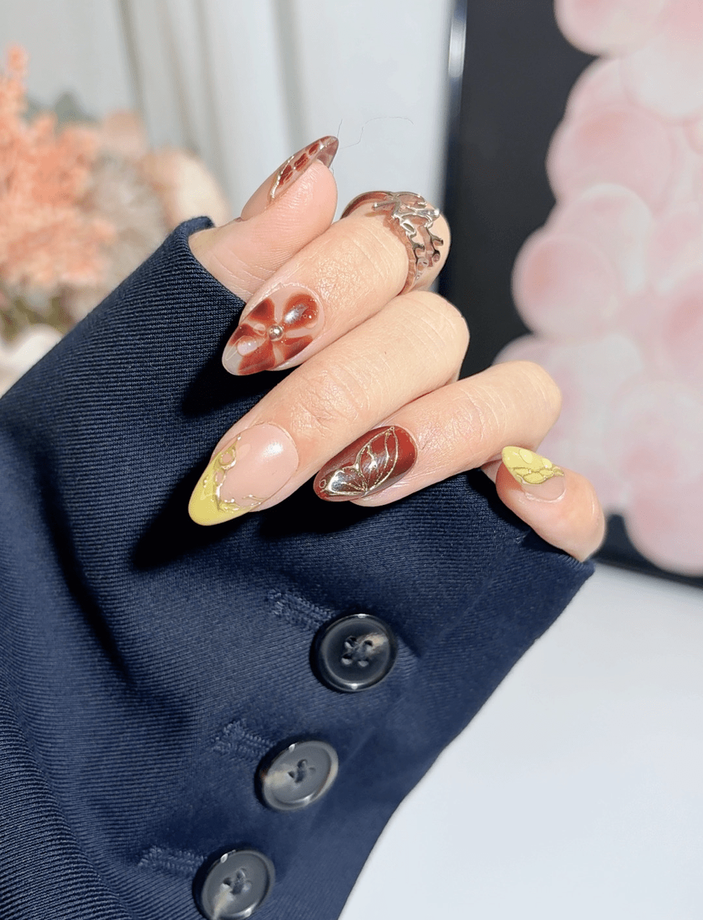 Caramel Bloom 3D Floral Press On Nails
